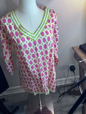 Gretchen Scott Designs Pink and Lime Printed V-Neck Tunic
